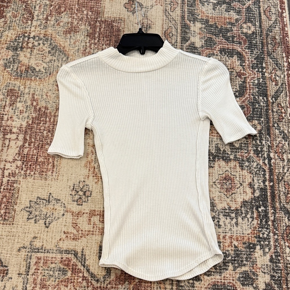 We The Free Free People White Ribbed Shirt, Size XS
